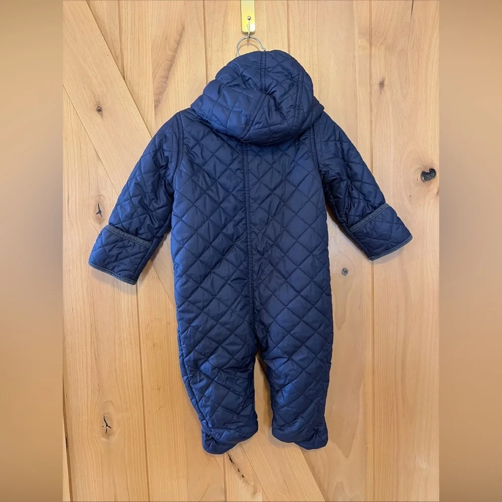 Ralph Lauren Baby Quilted Snowsuit 9M Navy Hooded One-Piece Bunting Unisex